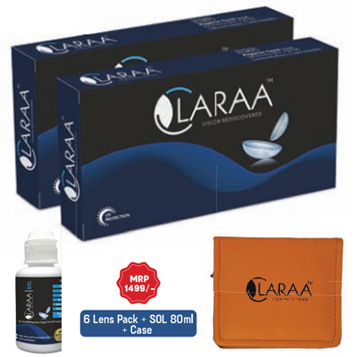 Claraa Fresh Flo Value Pack  Monthly Disposable Pack of 6 Lens + SOL 80ml + Case (HYDROGEL)